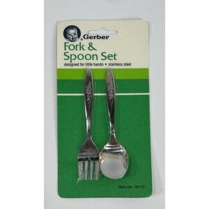 Vintage 1983 Gerber Baby Fork Spoon Set NOS Stainless Steel Sealed Taiwan Rose